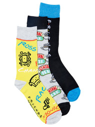 Bioworld Adult Mens 3 Pair Friends Ross Phoebe Rachel Chandler Socks Set