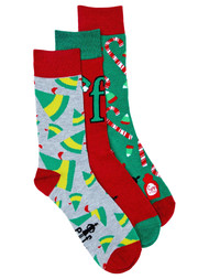 Elf Adult Mens 3 Pair Buddy Hobbs Christmas Holiday Crew Socks Set
