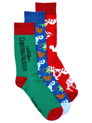 Christmas Vacation Adult Mens 3 Pair Holiday Crew Socks Set
