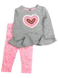 Infant & Toddler Girls Gray Heart Valentines Baby Outfit Shirt & Pants Set