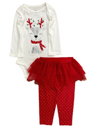 Carters Infant Girls Sparkle Reindeer Baby Outfit Bodysuit & Tutu Leggings