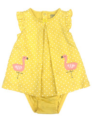 Carters Infant Girls Yellow Pink Flamingo Baby Romper Sun Dress Bodysuit