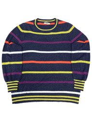 Womens Plus Blue Yellow Purple Orange Stripe Pull-Over Sweater