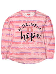 Live Breathe Fight Womens Long Pink Stripe Breast Cancer Tee Shirt