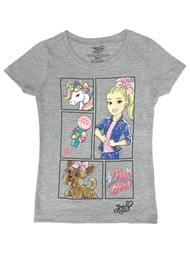 Jojo Siwa Girls Gray Feel the Beat Unicorn & Puppy Dog T-Shirt Tee Shirt