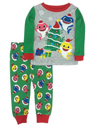 Baby Shark Infant Boys Green Cotton Christmas Holiday Pajamas Sleep Set 12m