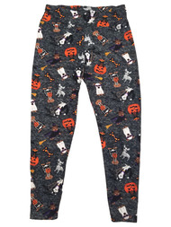 Juniors Womens Soft High Rise Black Pumpkin & Dog Halloween Leggings