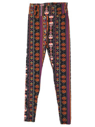 Juniors Womens Soft High Rise Black Stripe Skull Halloween Leggings