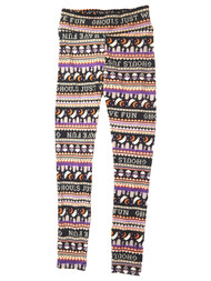 Juniors Womens Plush High Rise Black Ghost & Skull Halloween Leggings