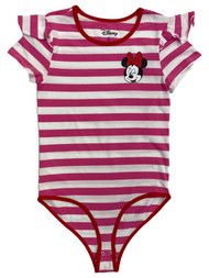 Disney Girls Pink Stripe Minnie Mouse Snap Bottom Bodysuit Tee Shirt