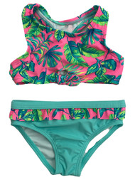 Infant Girls Tropical Pink & Teal 2 Pc Bikini Swimming & Bathing Suit