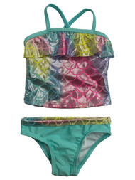 Infant Girls Rainbow Silver Scales 2 Pc Tankini Swimming & Bathing Suit 12m