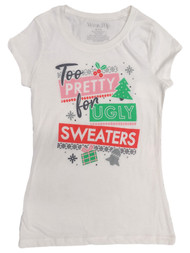 Junior Womens Too Pretty For Ugly Sweaters Christmas Holiday Tee Shirt