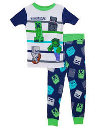 Minecraft Boys Short Sleeve White and Navy Pajama Shirt & Sleep Pants Set Size 4