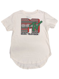 MTV Junior Womens Ivory Music Television Christmas Holiday Tee Shirt