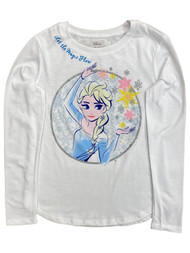 Disney Frozen Girls Long White Elsa Let the Magic Flow T-Shirt Tee Shirt