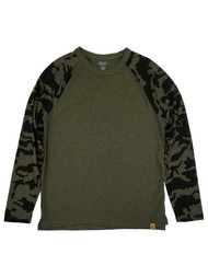 Caliville Mens Dark Green & Black Camouflage Raglan Long Sleeve Shirt Medium