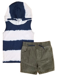 Toddler Boys Navy & White Stripe Tank Top Shirt & Shorts Set Outfit