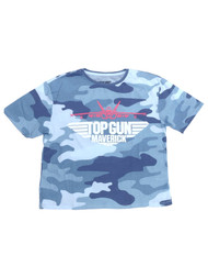 Top Gun Junior Womens Blue Camo Maverick Semi-Crop Tee Shirt T-Shirt