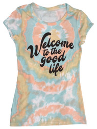 Junior Womens Rainbow Tie Dye Welcome To The Good Life Tee Shirt T-shirt