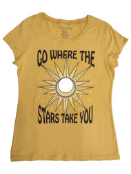 Junior Womens Mustard Yellow Go Where The Stars Take You Shirt T-Shirt