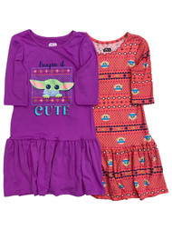 Star Wars Girls Purple & Pink Baby Yoda 2pc Tee Shirt Dress Set