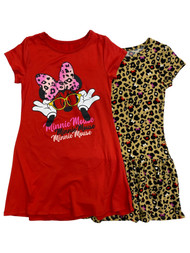Disney Girls Minnie Mouse Red & Brown 2pc Tee Shirt Dress Set
