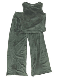 Sofia Intimates Womens Ribbed Green Velour Pajamas Tank Top & Pants Set