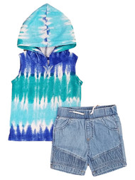 Toddler Boys Blue & Green Tie Dye Outfit Tank Top Shirt & Shorts Set