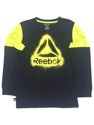 Reebok Boys Black & Neon Green Long Sleeve T-Shirt Tee Shirt