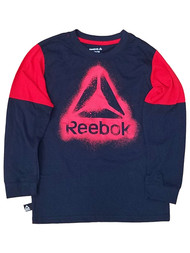 Reebok Boys Navy Blue & Red Long Sleeve T-Shirt Tee Shirt