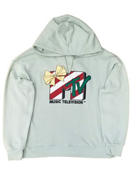 MTV Womens Green Music Television Christmas Holiday Hoodie Sweatshirt Top