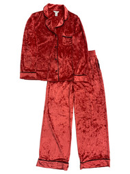 Sofia Vergara Womens Velvety Red Button Front Pajamas Sleep Set
