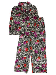 Sofia Vergara Womens Velvety Leopard Flower Print Pajamas Sleep Set