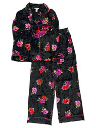 Sofia Vergara Womens Velvety Black & Floral Print Pajamas Sleep Set