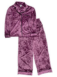 Sofia Vergara Womens Velvety Purple & Black Trim Pajamas Sleep Set