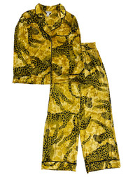 Sofia Vergara Womens Velvety Gold Leopard Button Front Pajamas Sleep Set