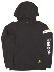 Reebok Boys Black & Neon Green Hoodie Sweatshirt With Zip Pockets