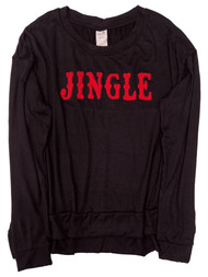 Womens Soft Black Jingle Christmas Holiday Pajama Sleep Top Sweatshirt