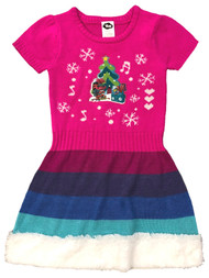 Trolls Movie Girls Pink Rainbow Knit Poppy Holiday Sweater Dress