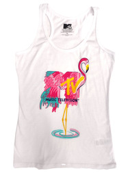 MTV Juniors Womens White & Pink Flamingo Tank Top Muscle Tee Shirt T-Shirt XS