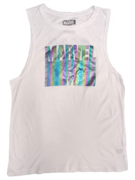 Marvel Juniors Womens White Rainbow Tank Top Muscle Tee Shirt T-Shirt