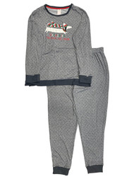 Womens Silky Gray Dachshund Puppy Dog Holiday Jogger Pajamas Sleep Set