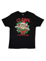 Mens Black Claws Is Coming To Town Christmas Kitten Tee Short Sleeve T-Shirt