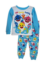 Toddler Boys Baby Shark Fin-Tastic Family Blue & White 2 Piece Pajama Set