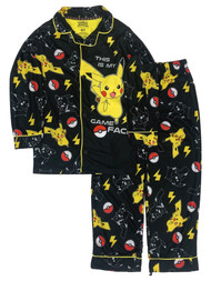 Pokemon Boys Long Black Flannel Pikachu Pajamas Shirt Sleep Pants Set