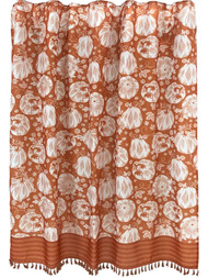 Celebrate Fall Harvest Pumpkin Rust Fabric Shower Curtain, Autumn Bath Tassles
