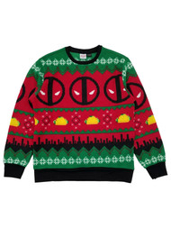 Marvel Mens Red & Black Deadpool Navidad Ugly Christmas Sweater Small