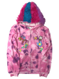 Trolls World Tour Girls Pink Purple Tie Dye Poppy Hoodie Sweatshirt