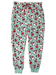 Womens Soft Blue Fleece Santa Penguin Joggers Sleep Pants Pajama Bottoms Medium